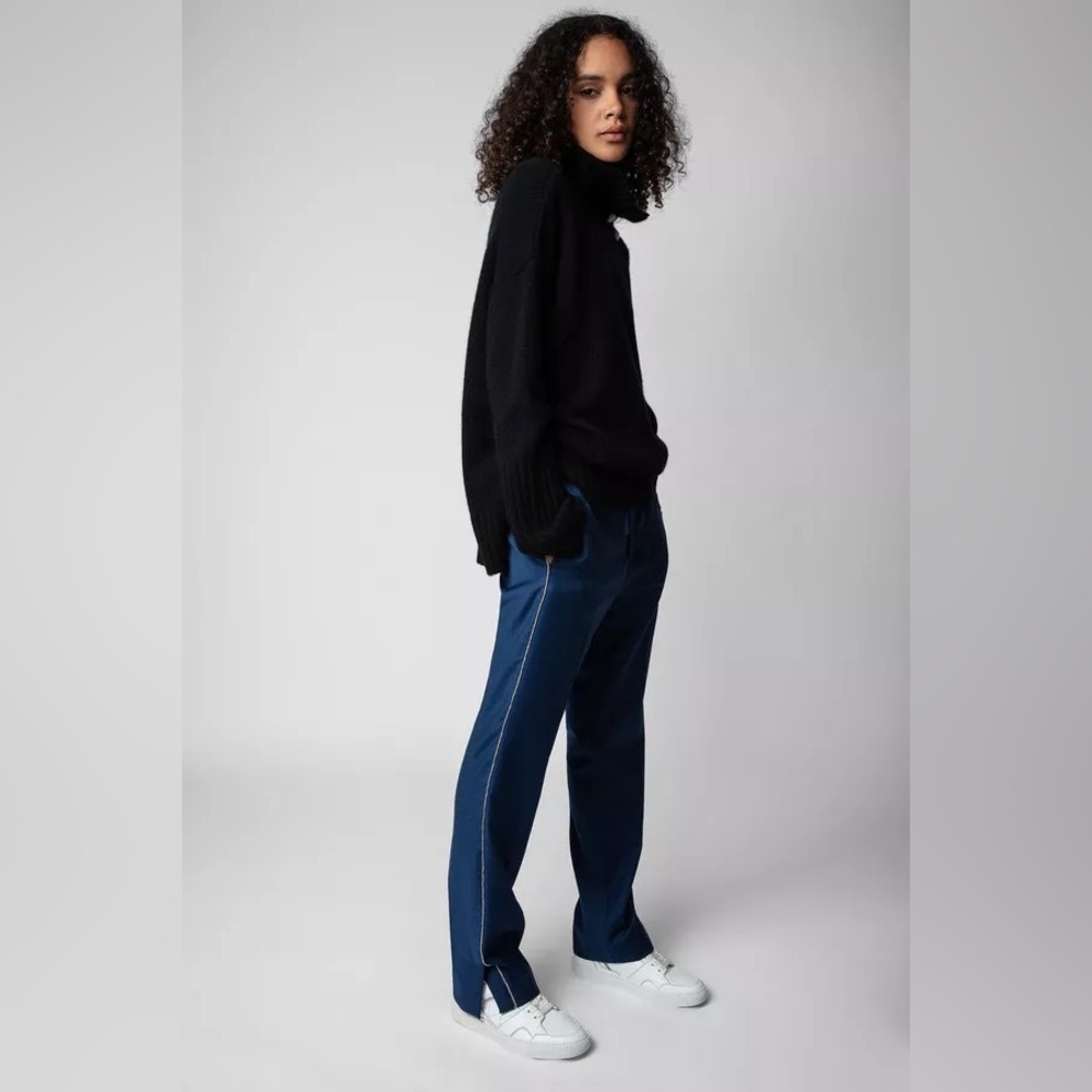 Zadig & Voltaire Pera Tailleur Blue Straight Leg Pants 38 Wool